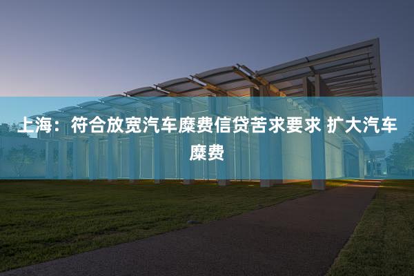 上海：符合放宽汽车糜费信贷苦求要求 扩大汽车糜费